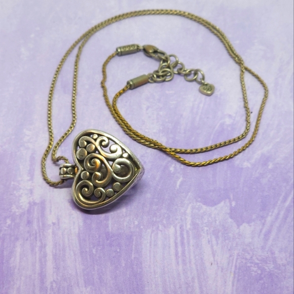 Brighton Silver Tone Heart Badge Clip 32" Necklace - Picture 1 of 5